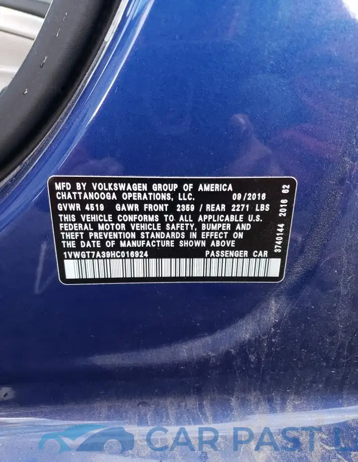 1VWGT7A39HC016924# 12