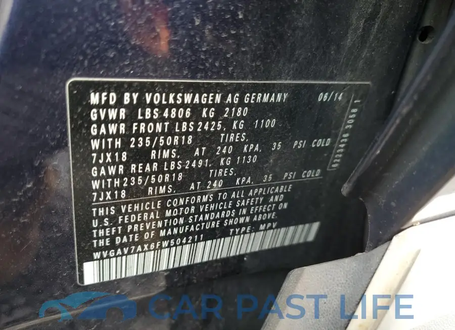 WVGAV7AX6FW504211# 13