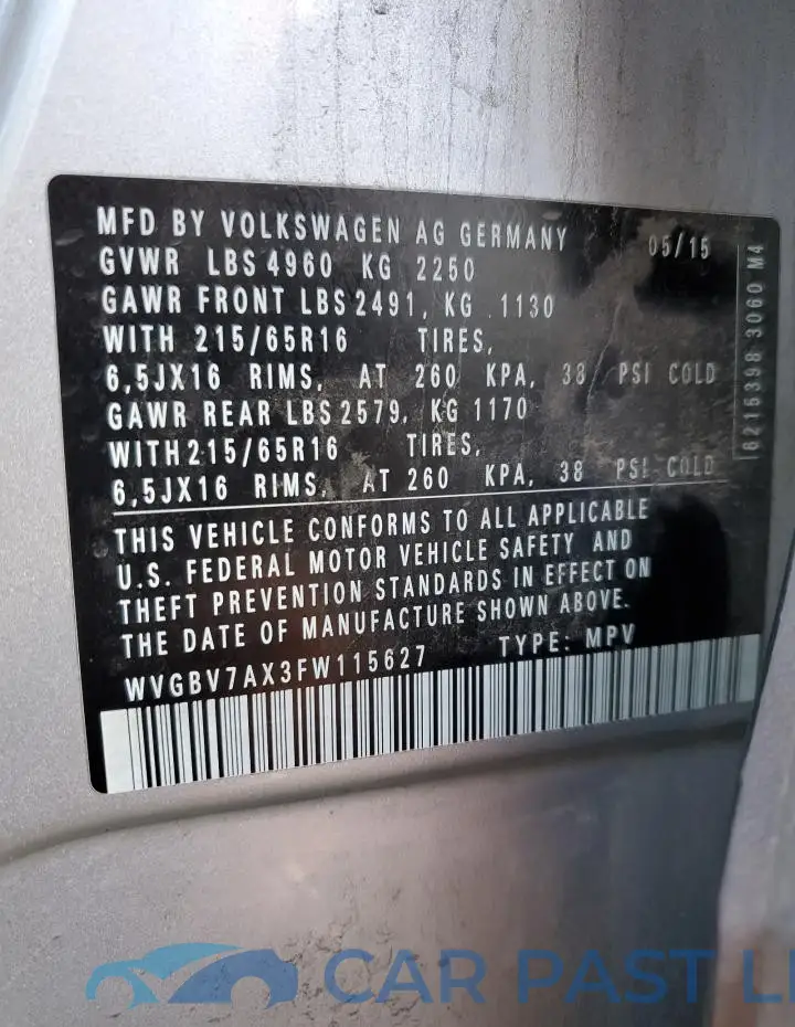 WVGBV7AX3FW115627# 13