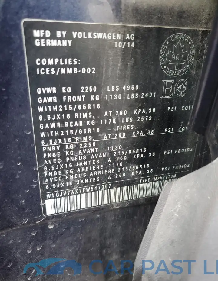 WVGJV7AX7FW547357# 13