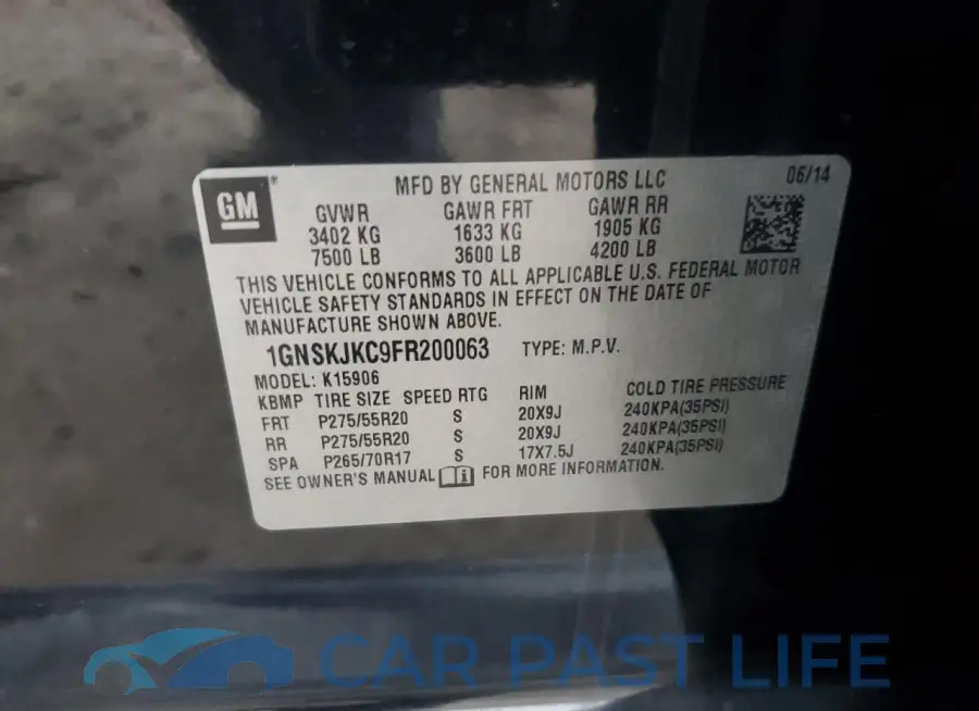 1GNSKJKC9FR200063# 12