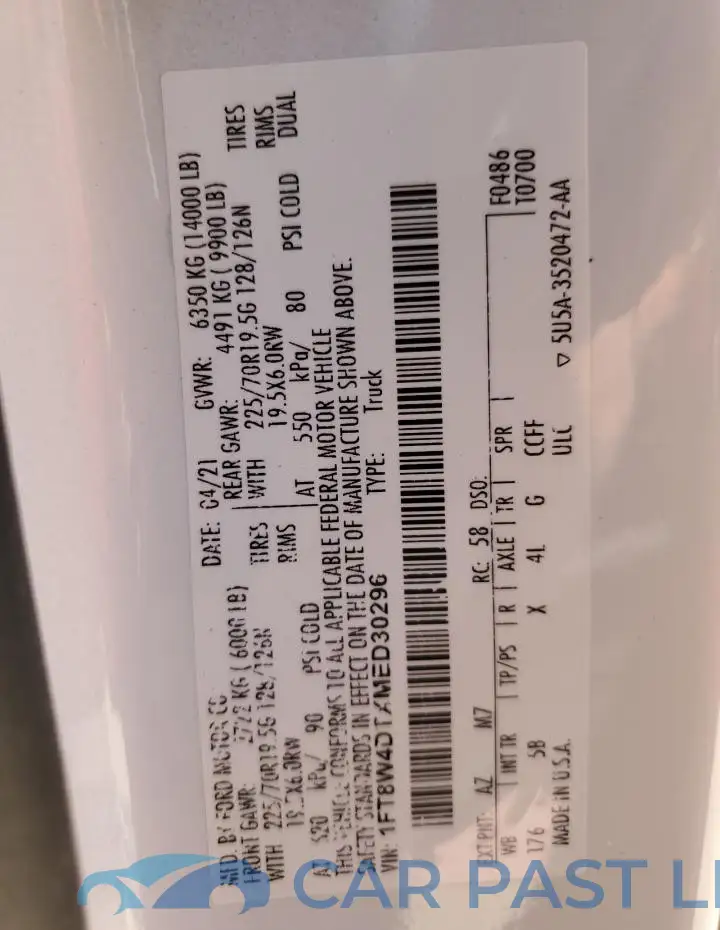1FT8W4DTXMED30296# 10