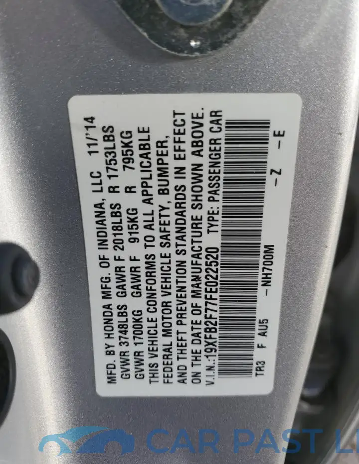19XFB2F77FE022520# 12