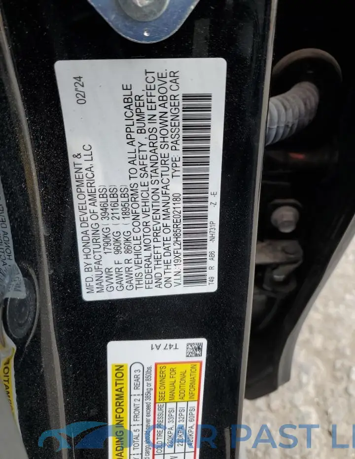 19XFL2H85RE021180# 12