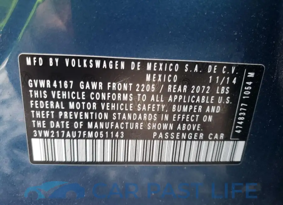 3VW217AU7FM051143# 12