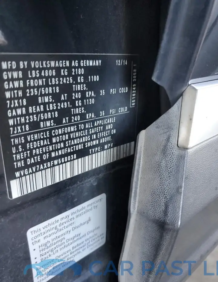 WVGAV7AX8FW568038# 12