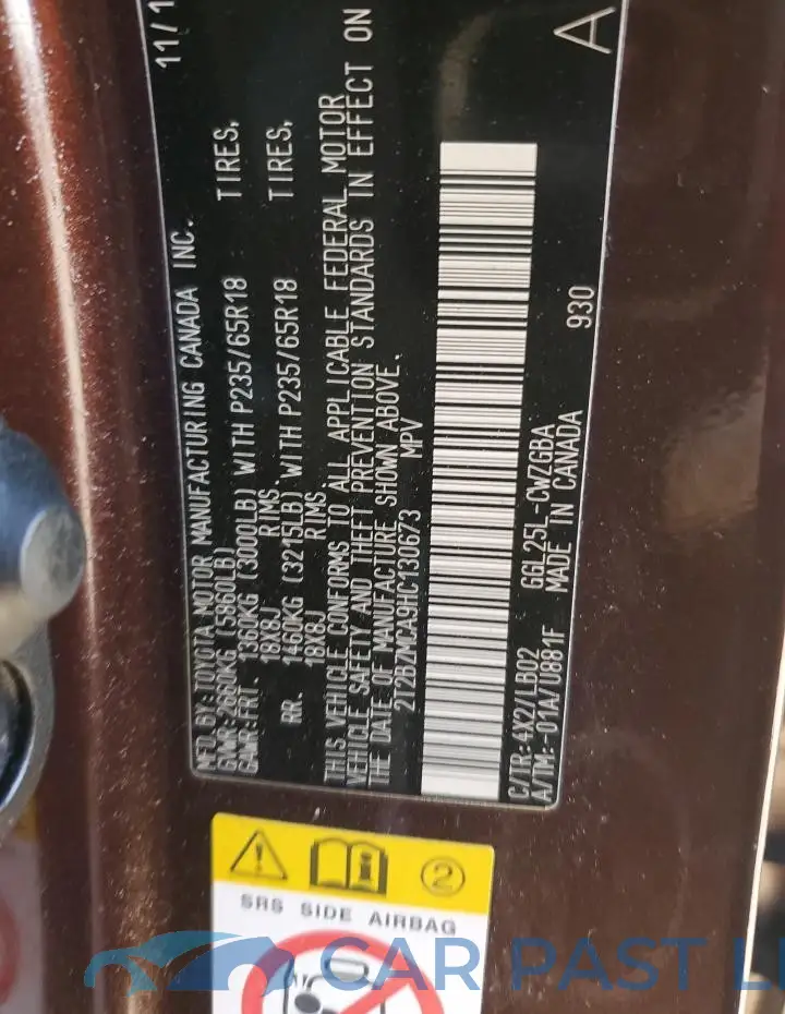 2T2BZMCA9HC130673# 13