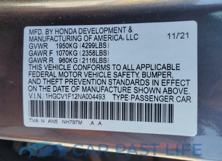 1HGCV1F12NA004493# 13