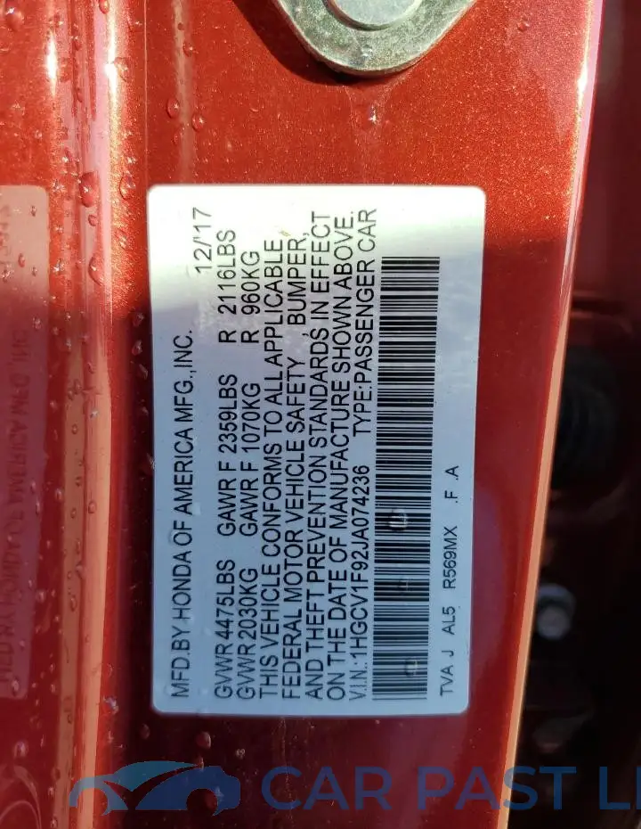 1HGCV1F92JA074236# 13