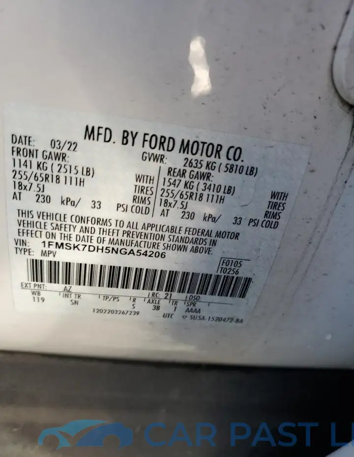 1FMSK7DH5NGA54206# 13
