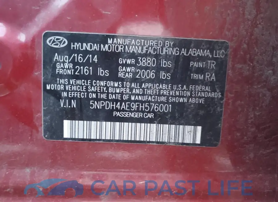 5NPDH4AE9FH576001# 12
