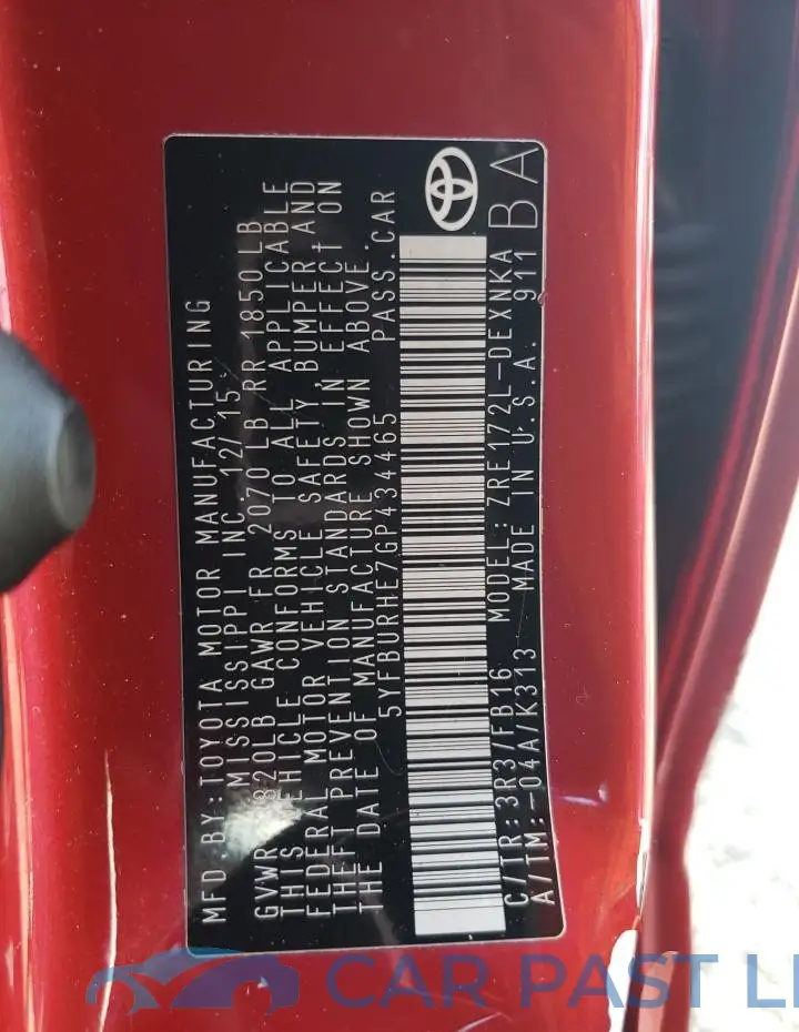 5YFBURHE7GP434465# 12