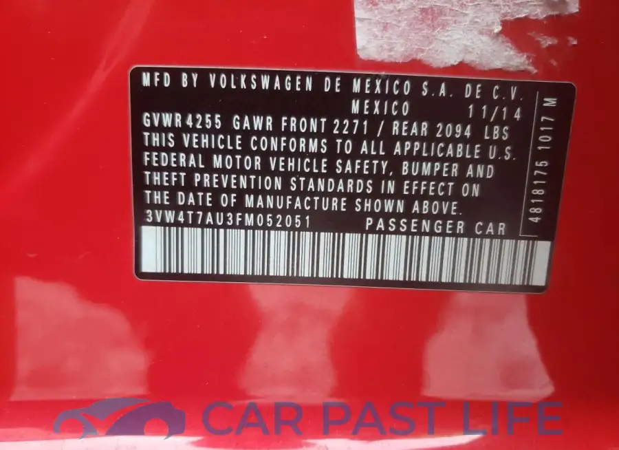 3VW4T7AU3FM052051# 12