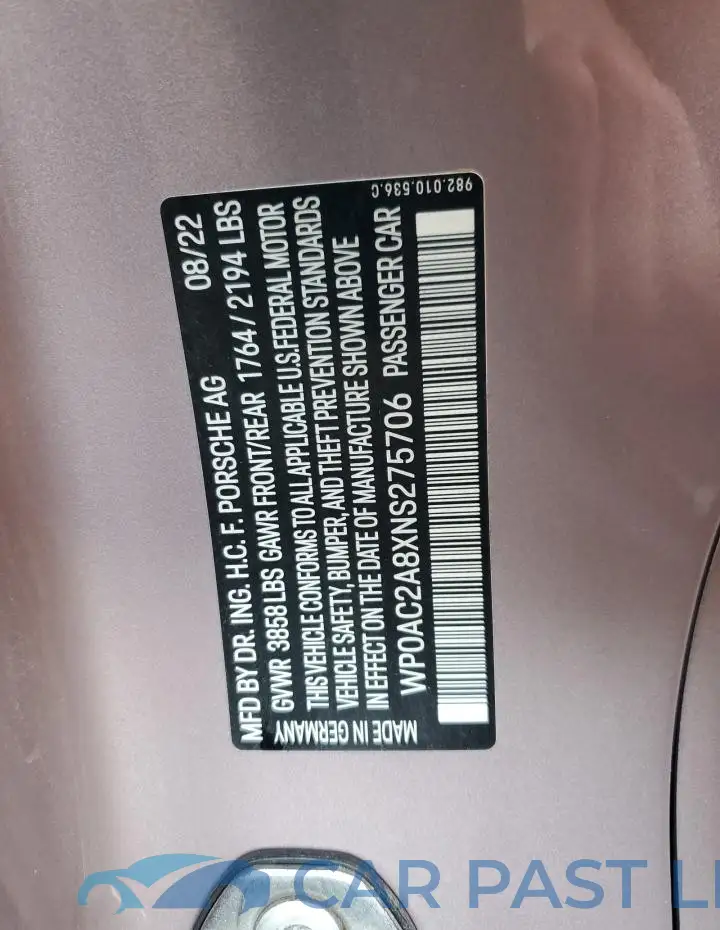 WP0AC2A8XNS275706# 12