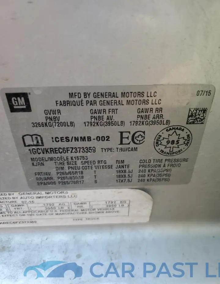 1GCVKREC6FZ373359# 12