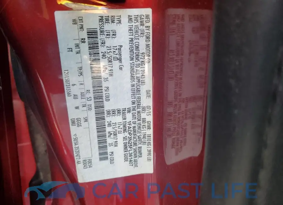 1FADP3N25FL361407# 12