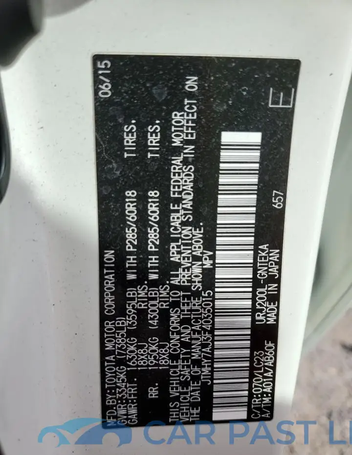 JTMHY7AJ3F4035015# 13