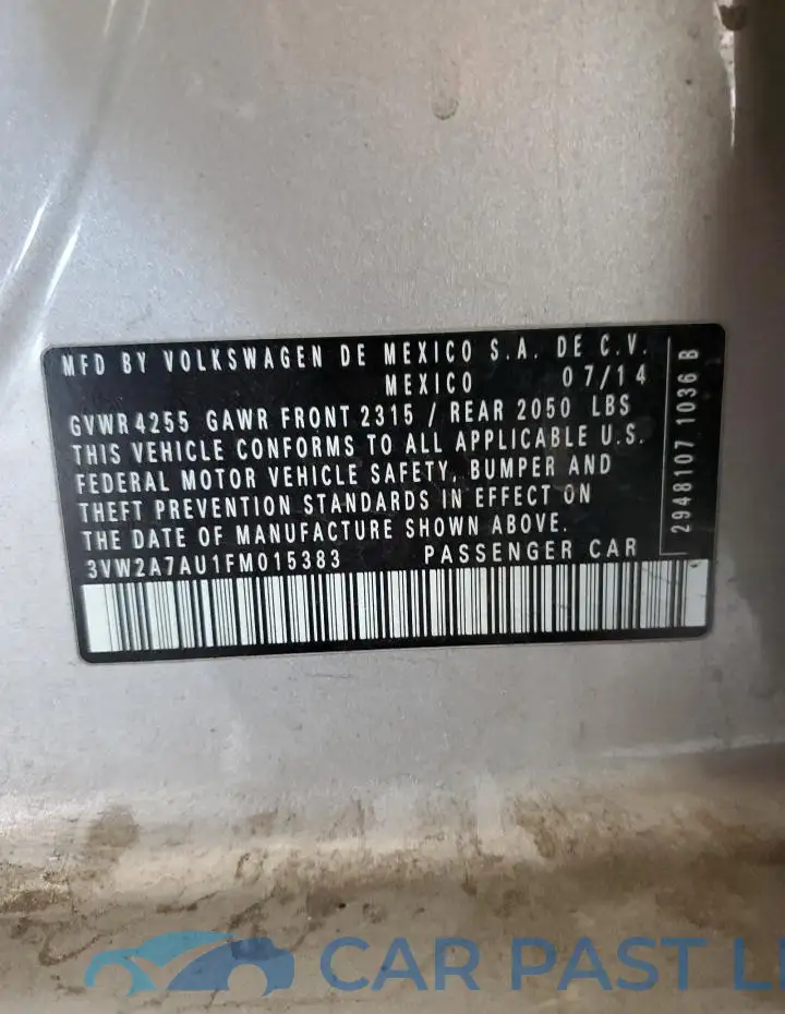 3VW2A7AU1FM015383# 13