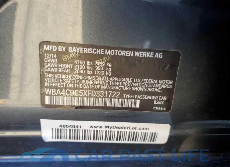 WBA4C9C5XFD331722# 12