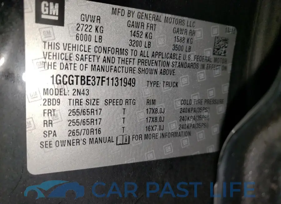 1GCGTBE37F1131949# 12