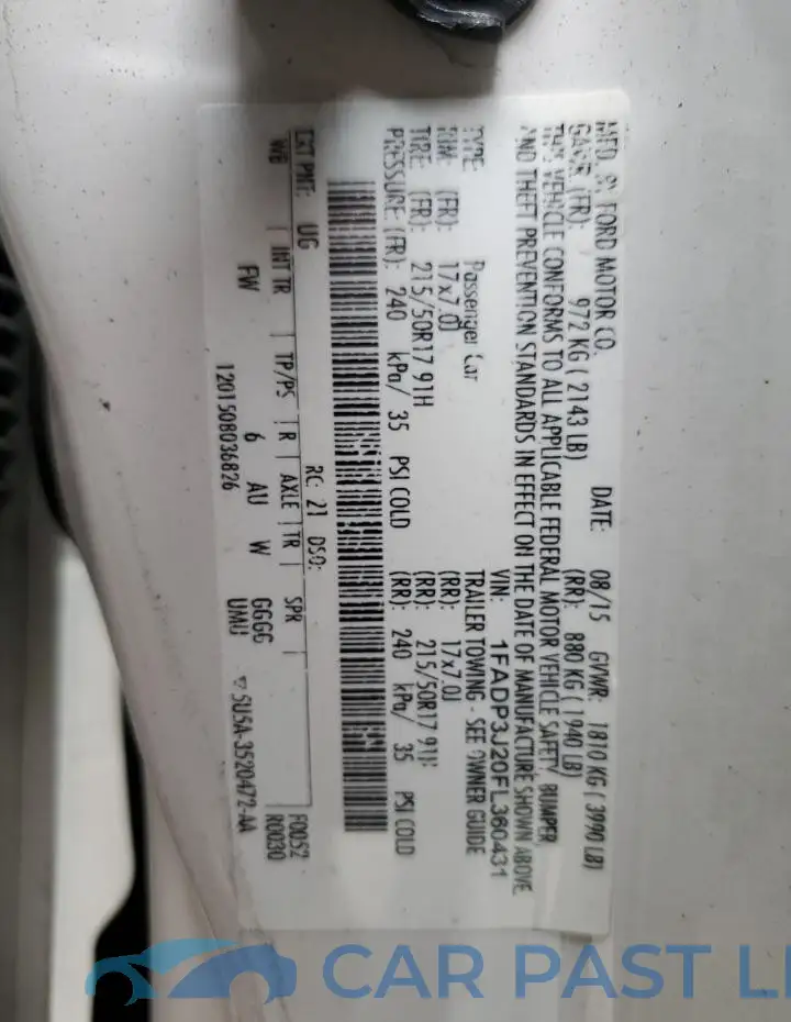 1FADP3J20FL360431# 12