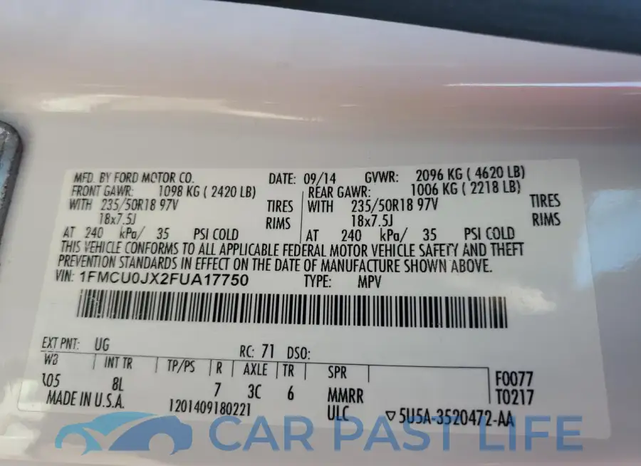 1FMCU0JX2FUA17750# 13