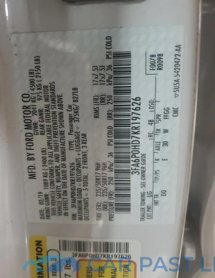 3FA6P0HD7KR197626# 12