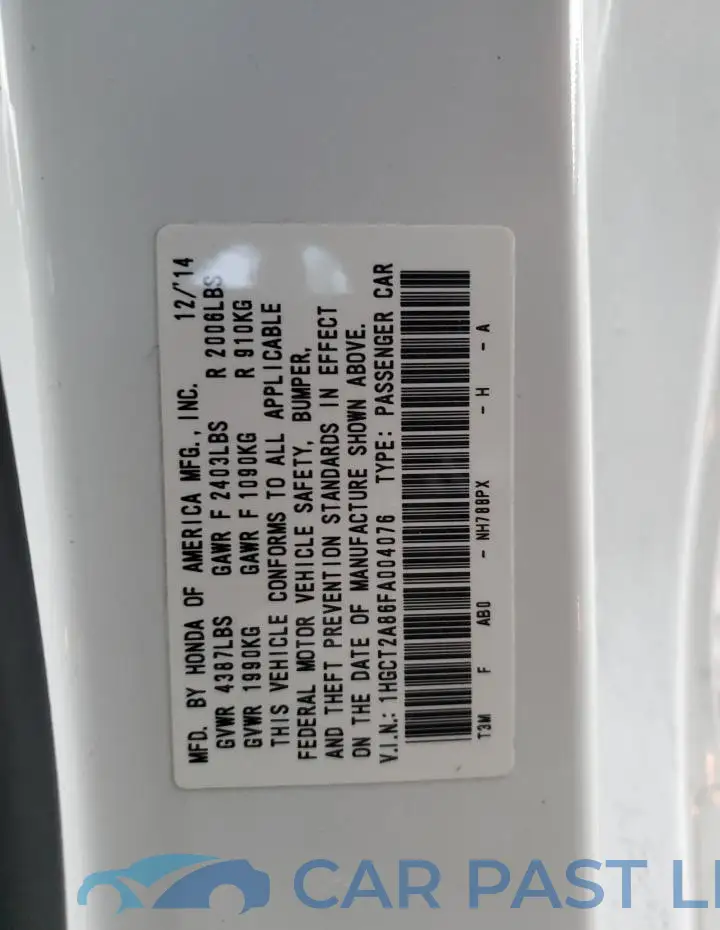 1HGCT2A86FA004076# 13