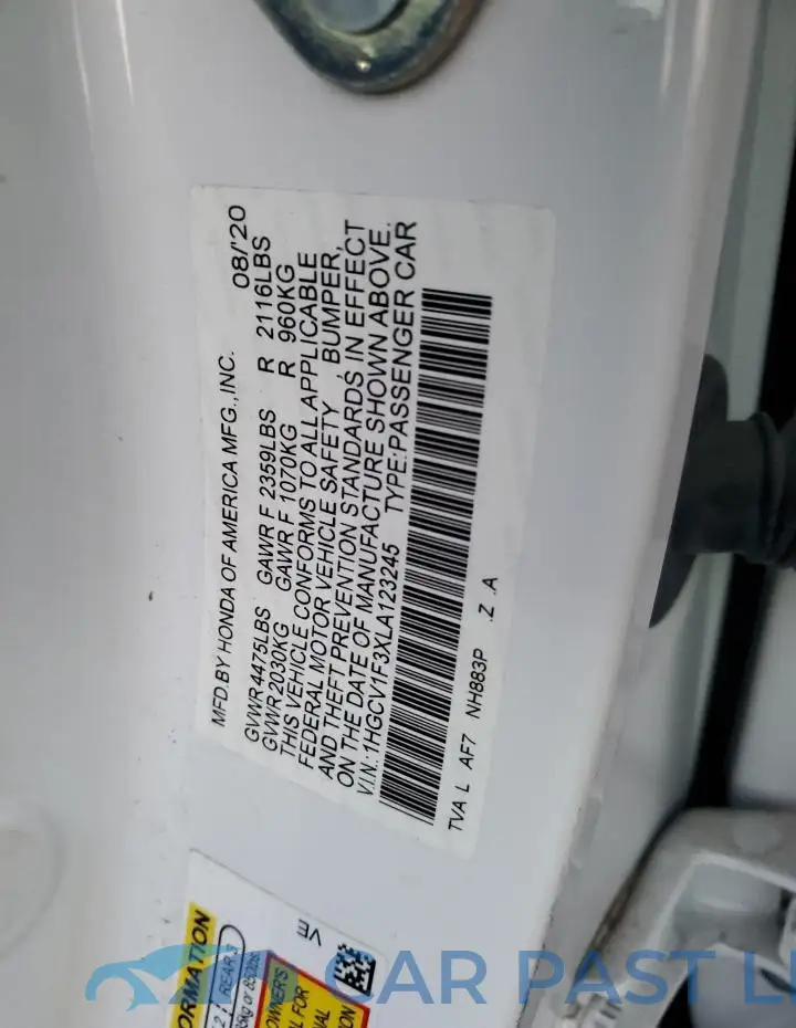 1HGCV1F3XLA123245# 12