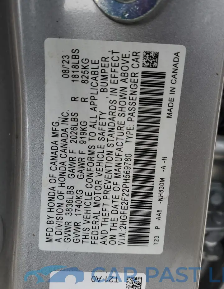2HGFE2F22PH569780# 12