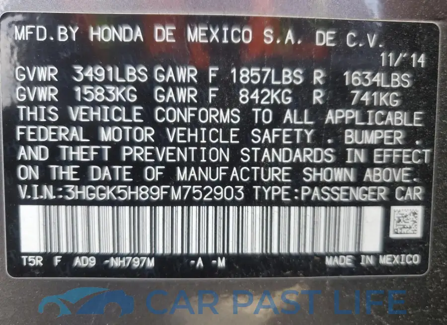 3HGGK5H89FM752903# 12