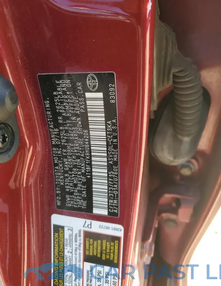 4T1BF1FK8HU644206# 12