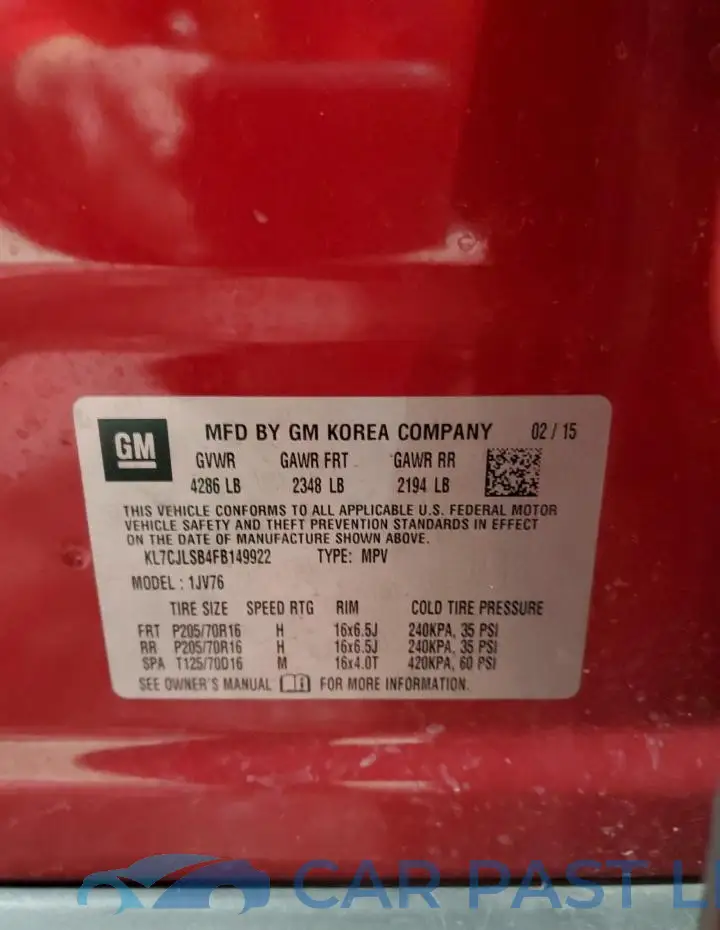 KL7CJLSB4FB149922# 14