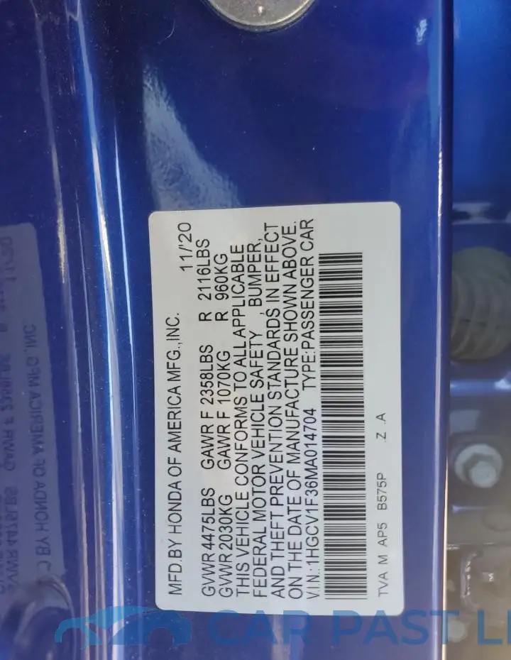 1HGCV1F36MA014704# 12
