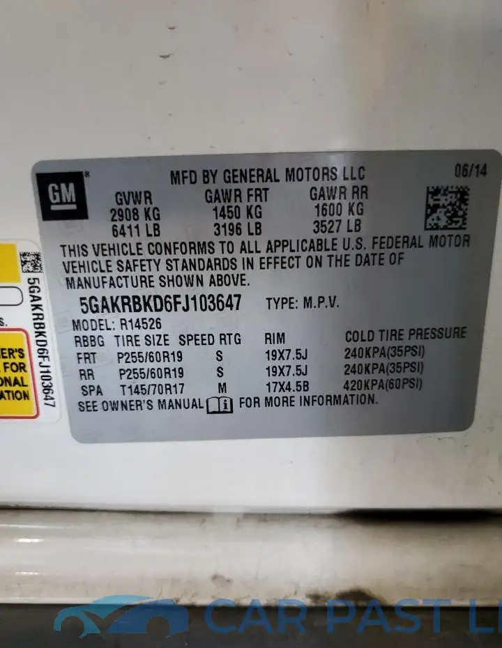 5GAKRBKD6FJ103647# 13