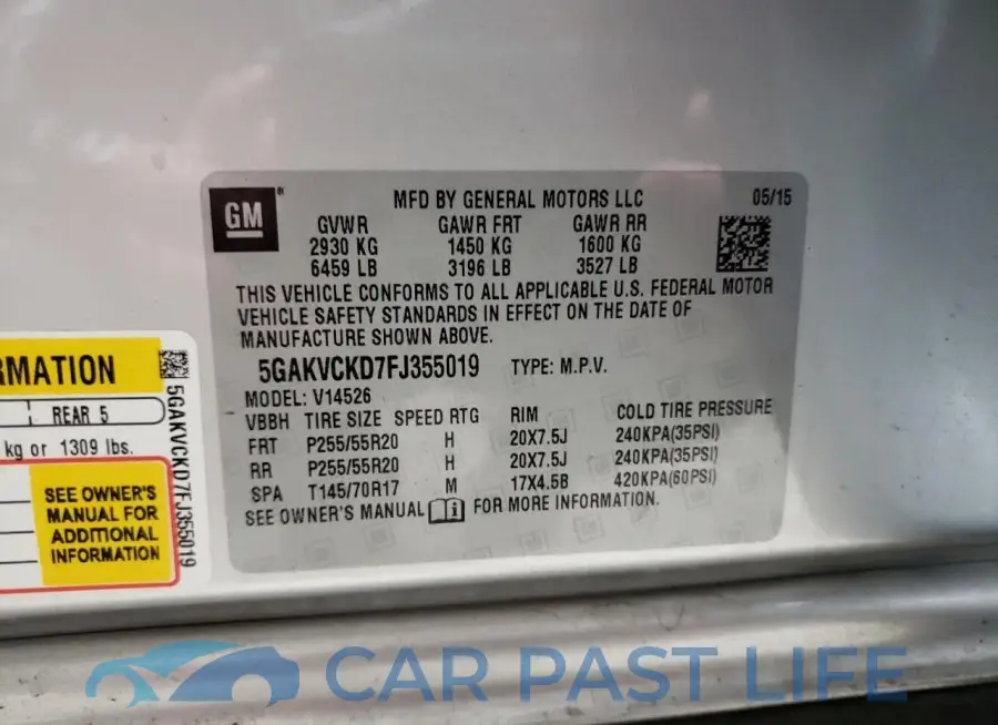 5GAKVCKD7FJ355019# 13