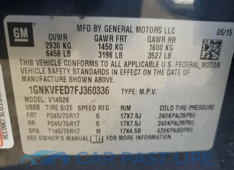 1GNKVFED7FJ360336# 13