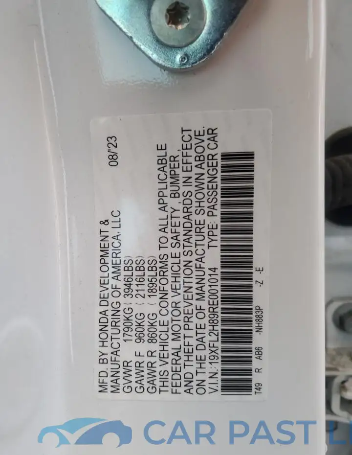 19XFL2H89RE001014# 12