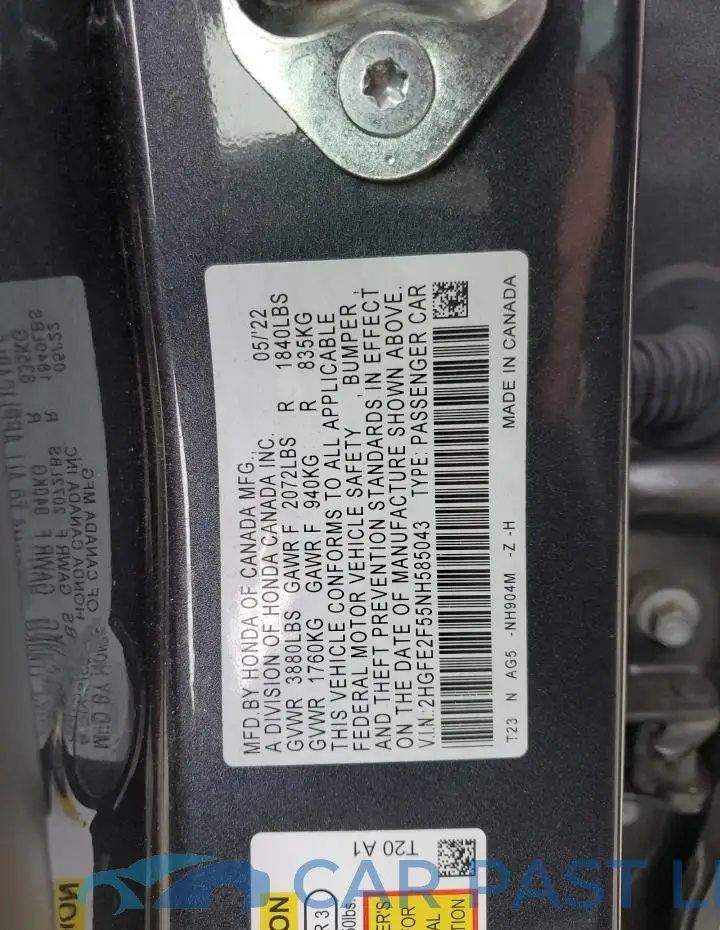 2HGFE2F55NH585043# 12
