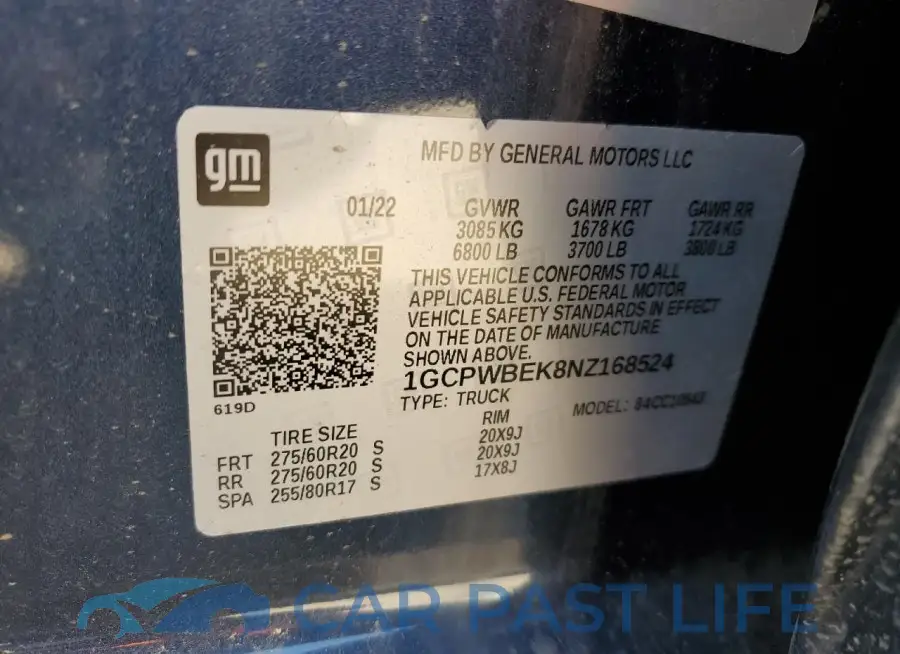 1GCPWBEK8NZ168524# 12