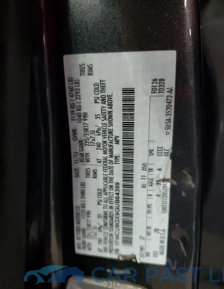 1FMCU9GX9GUB64399# 13