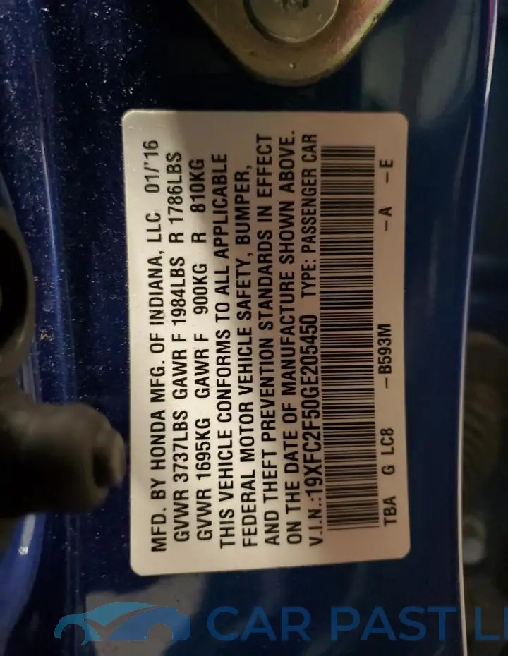 19XFC2F50GE205450# 12