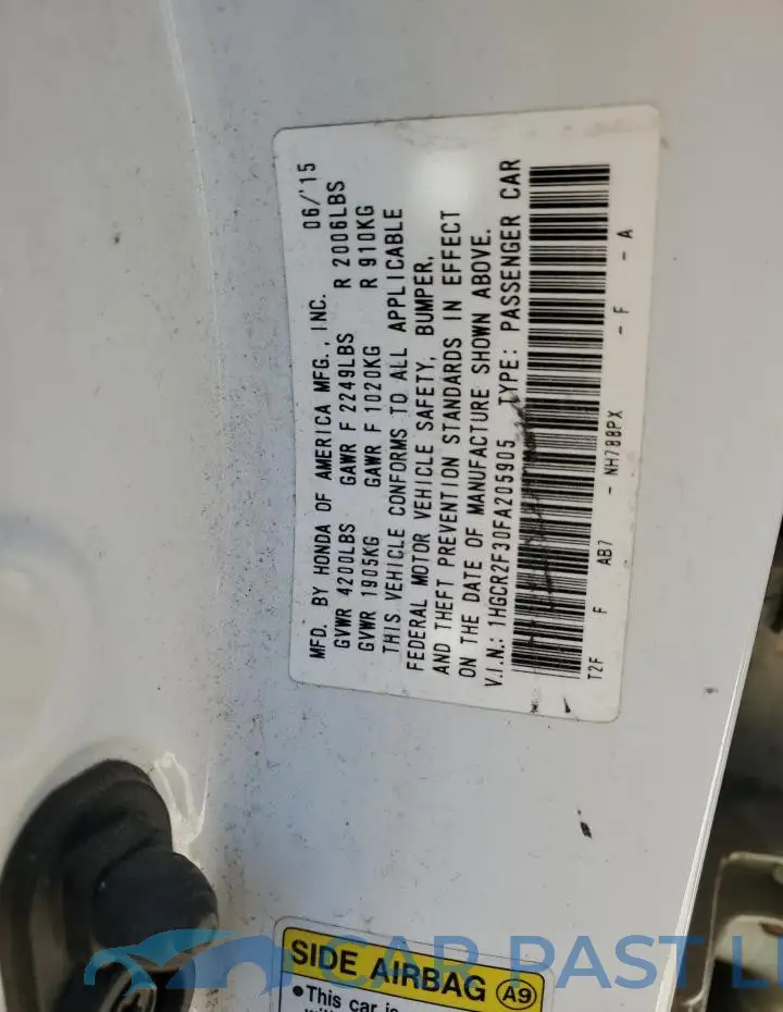 1HGCR2F30FA205905# 12