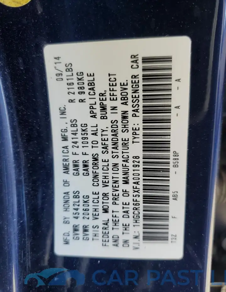 1HGCR6F5XFA001928# 12