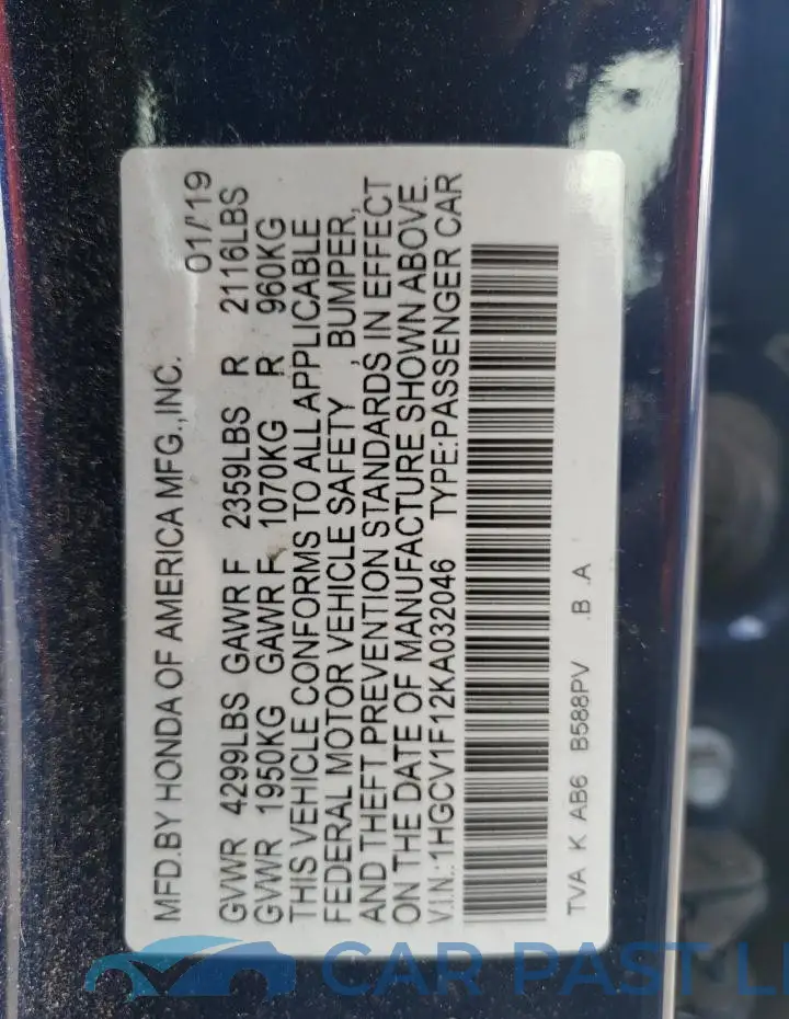 1HGCV1F12KA032046# 13