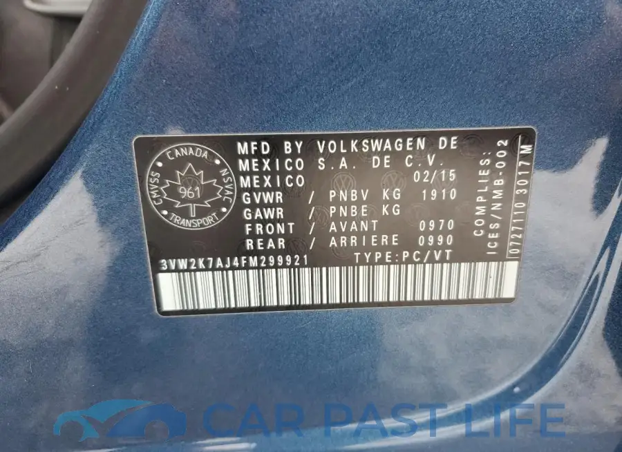 3VW2K7AJ4FM299921# 12
