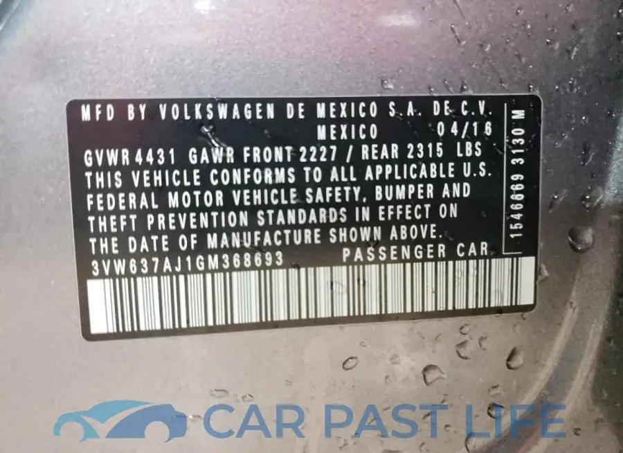 3VW637AJ1GM368693# 12
