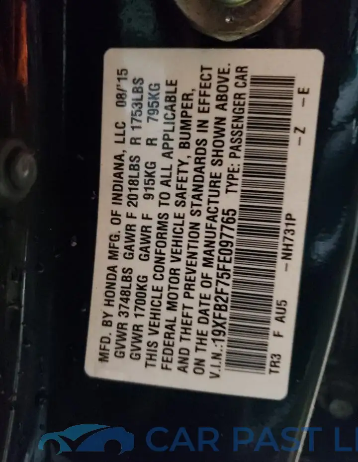 19XFB2F75FE097765# 12