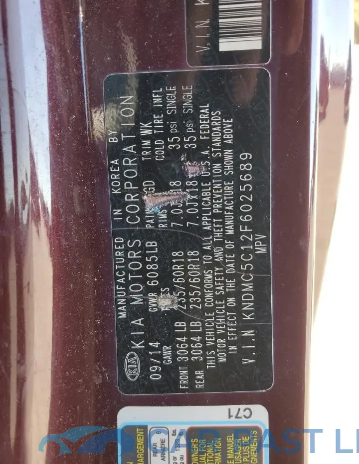 KNDMC5C12F6025689# 13