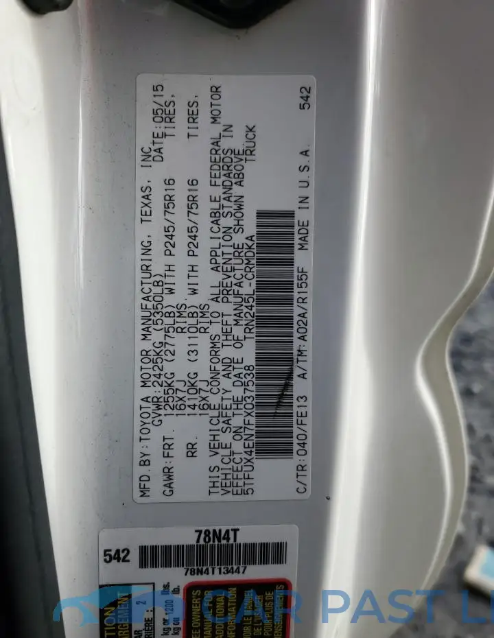 5TFUX4EN7FX037538# 12